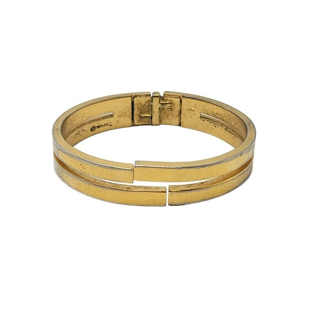 Crown Trifari Gold Tone Bangle Bracelet Mid Century Modern READ ME